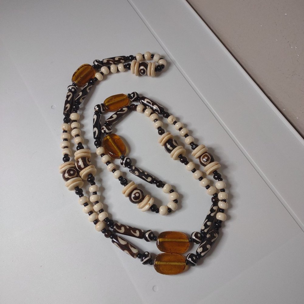 Heavy Decorative Glass And Bone Bead Necklace